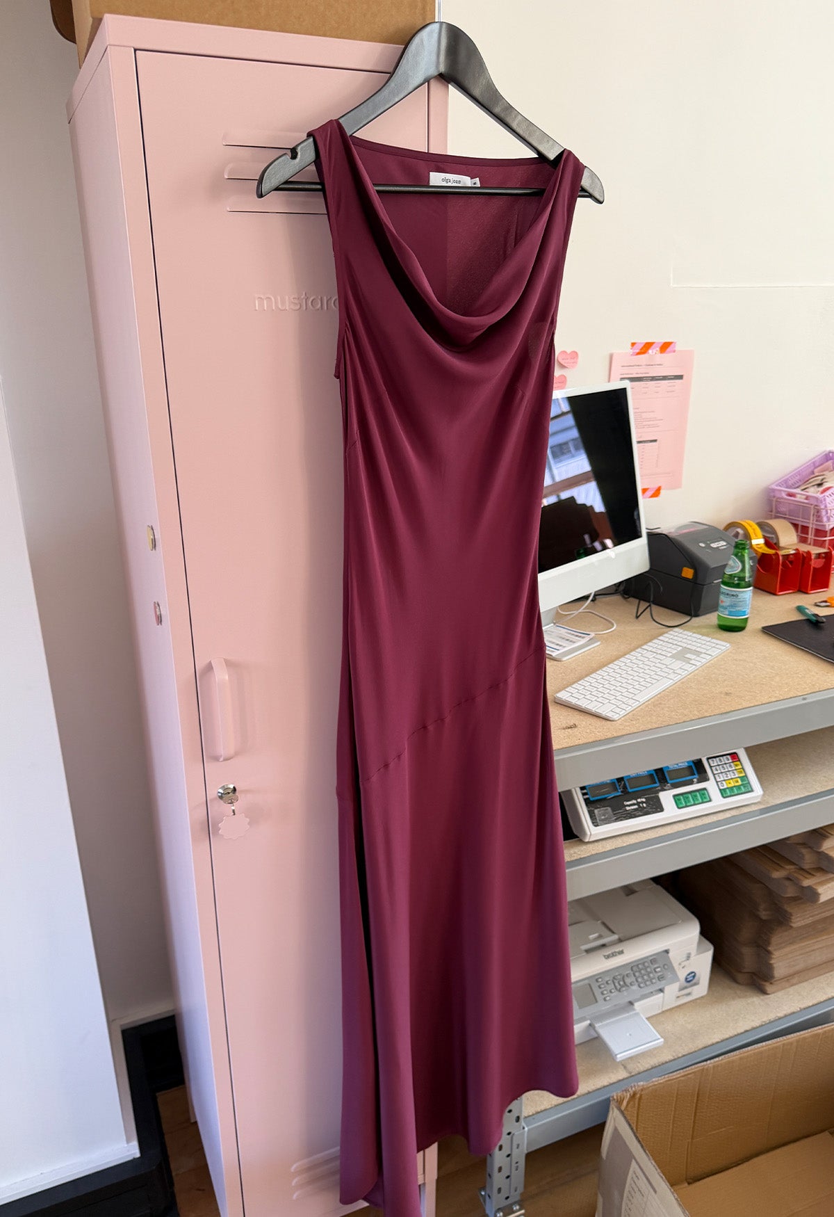 Asymmetrical Cowl Dress Vino Silk