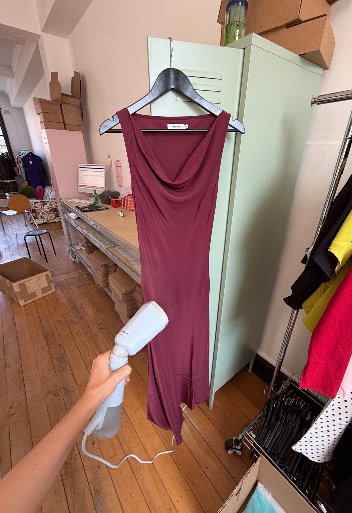 Asymmetrical Cowl Dress Vino Silk