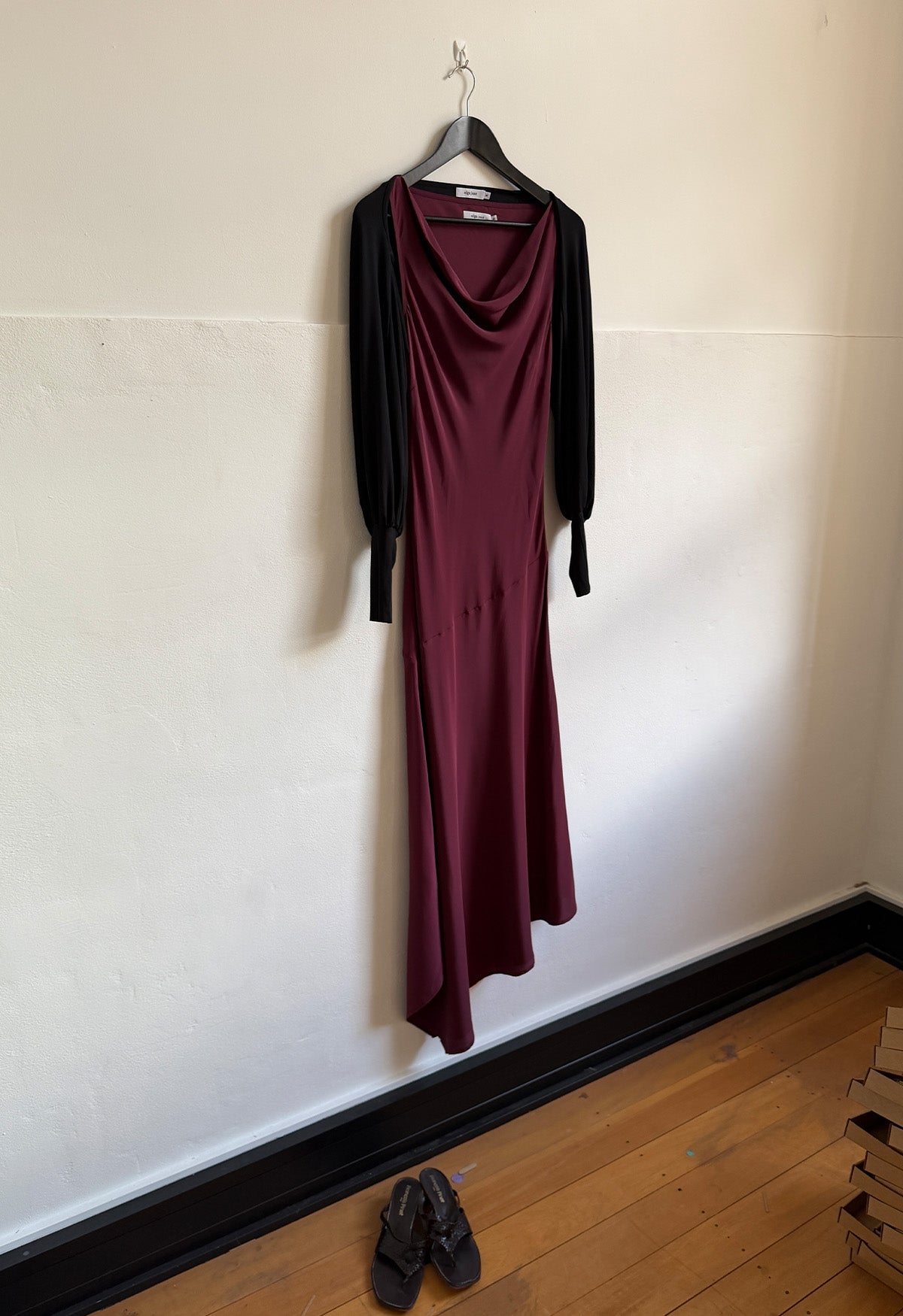 Asymmetrical Cowl Dress Vino Silk