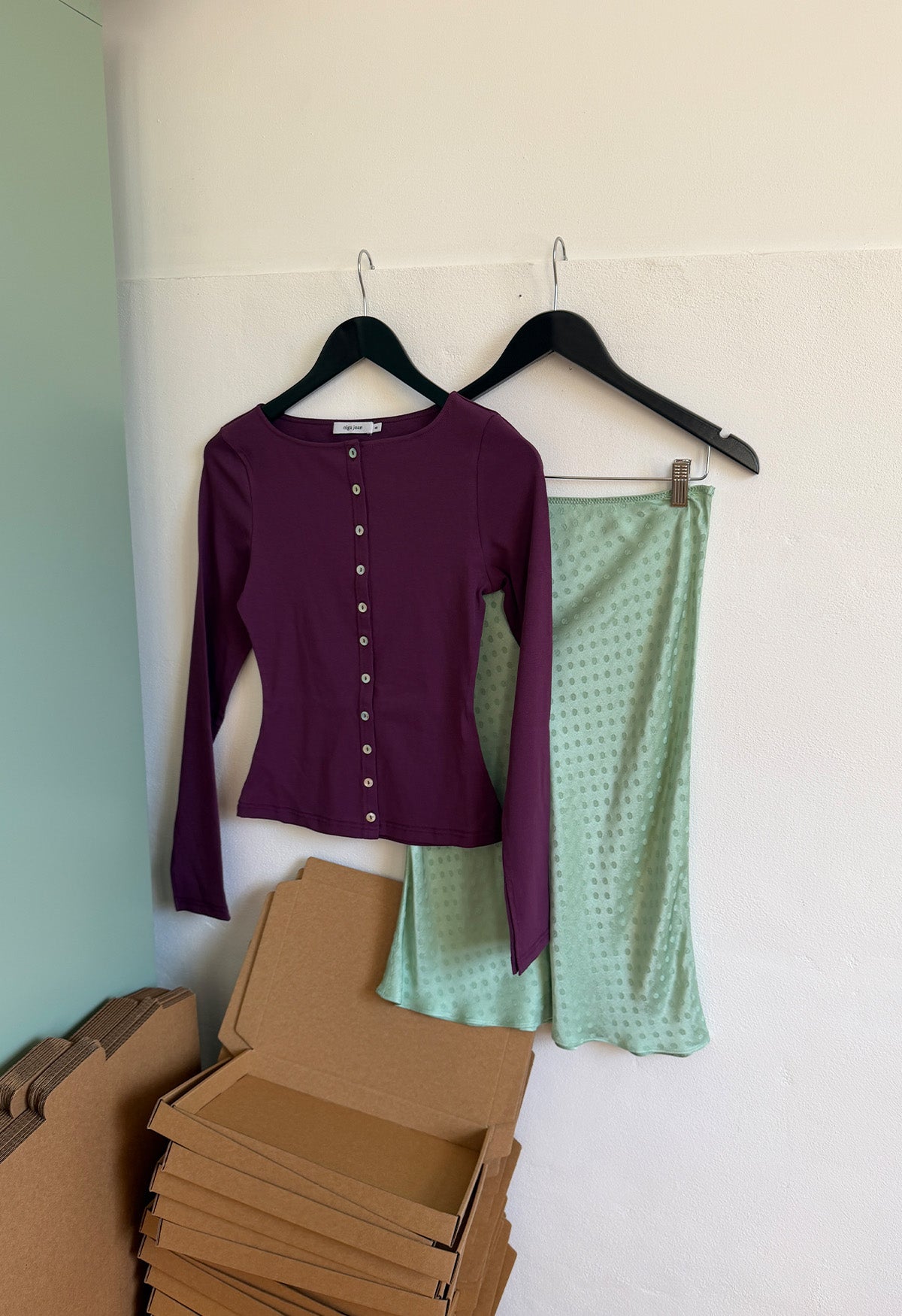 Button-Through Long Sleeve Top Aubergine