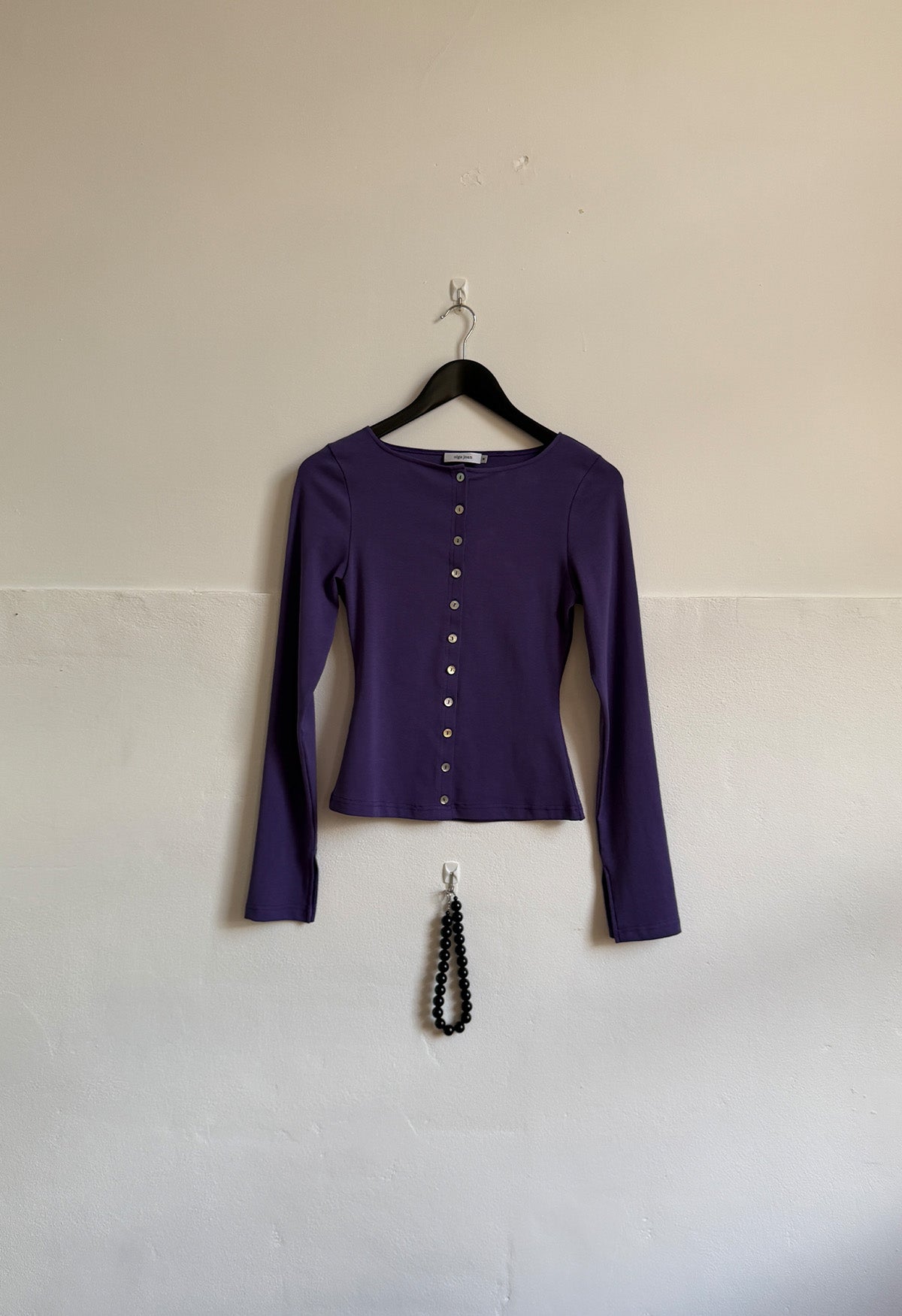 Button-Through Long Sleeve Top Washed Viola