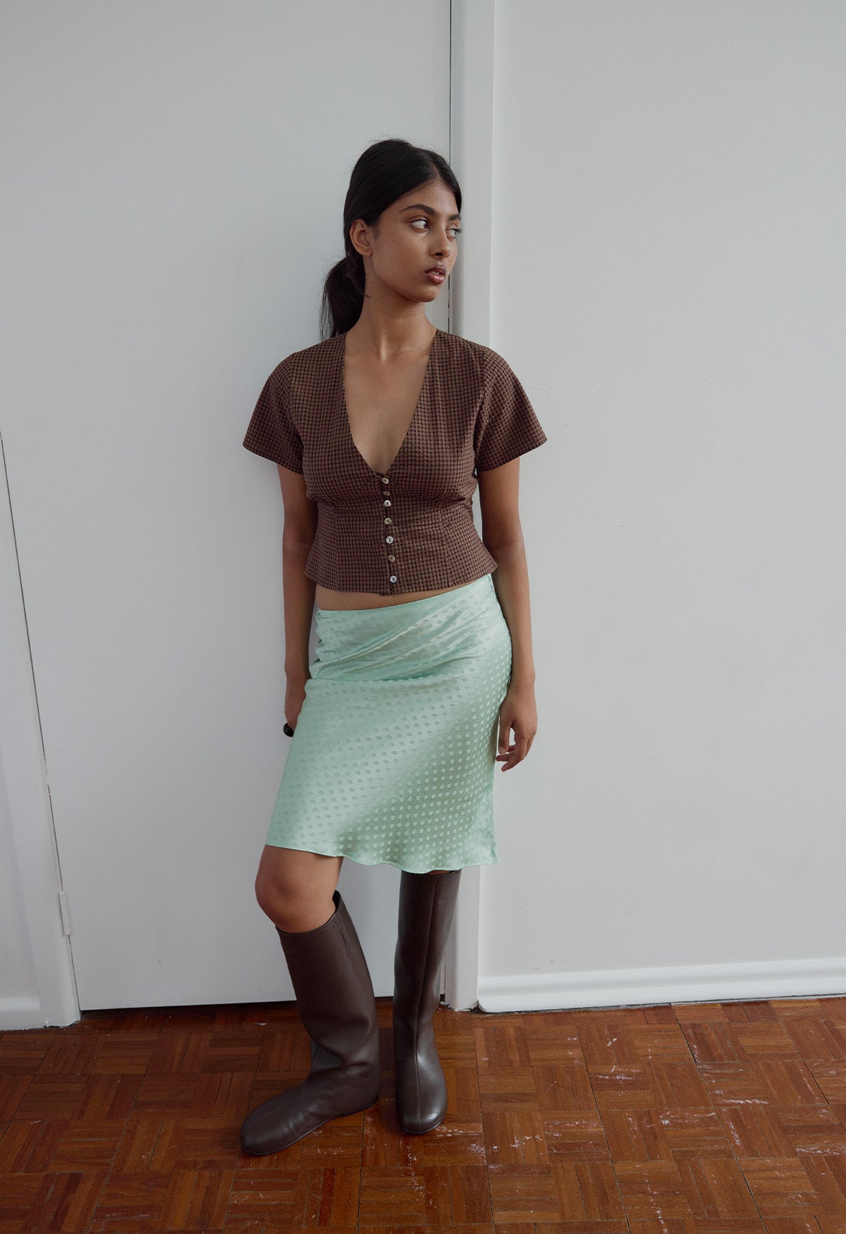 Bias Knee Skirt Jacquard Menta