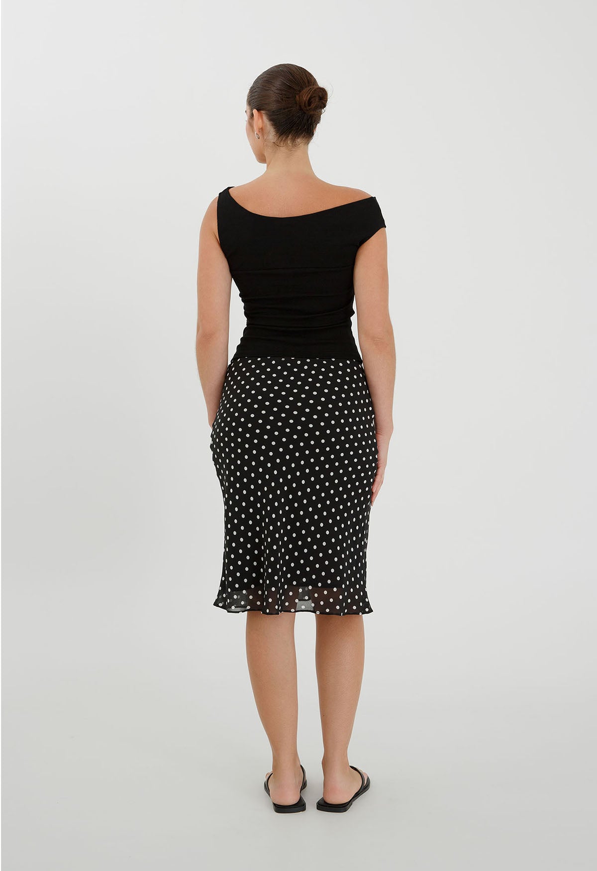 Bias Knee Skirt Pois Nera
