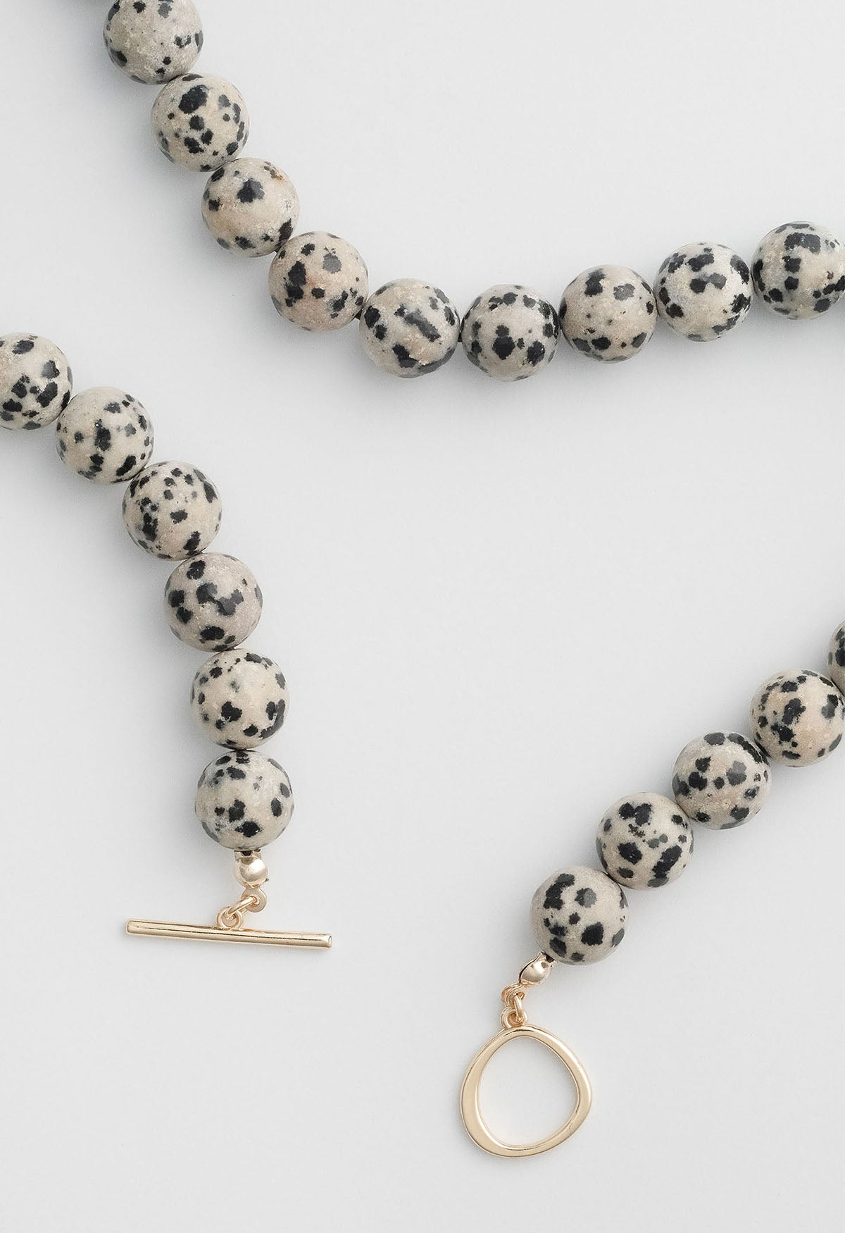 Sun Ray Necklace Dalmatian Jasper Gold 10mm