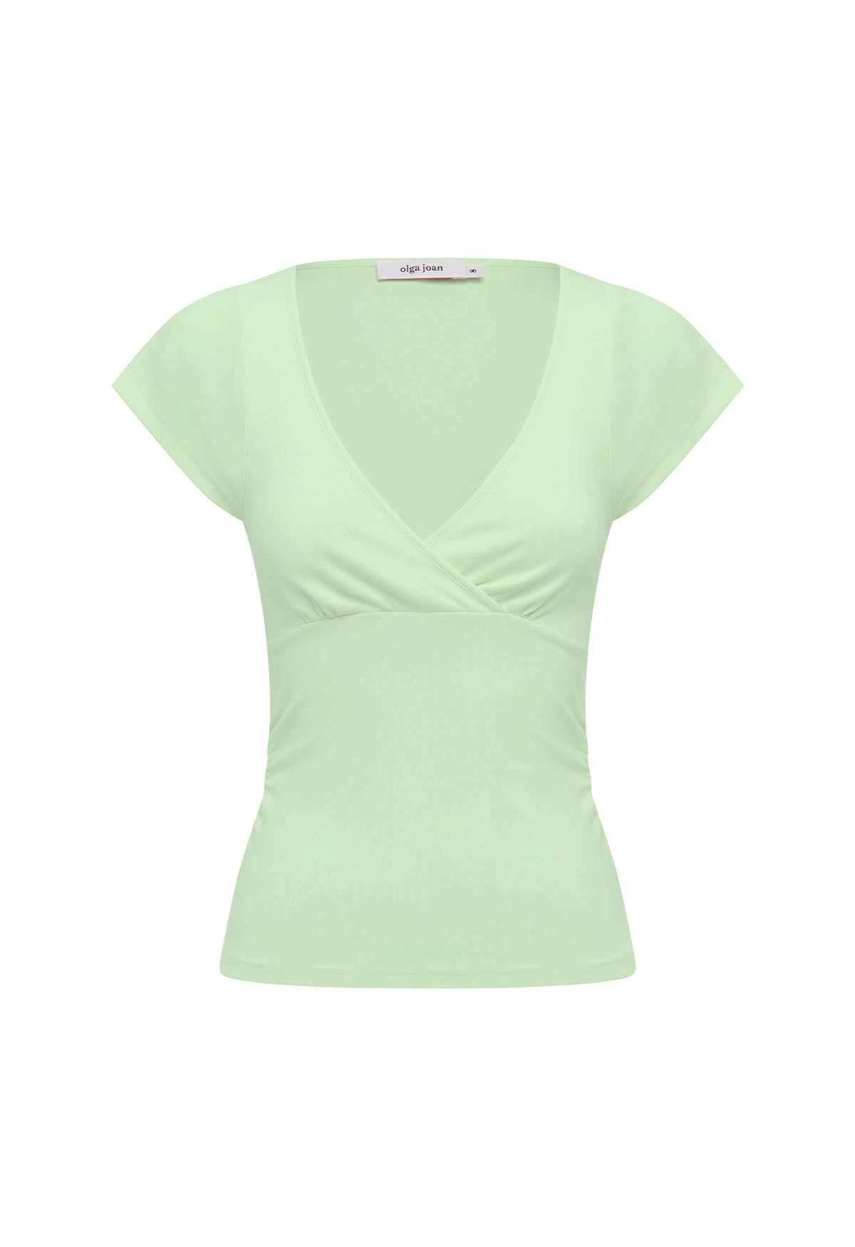 Ruched Plunge Cap-Sleeve Top Menta