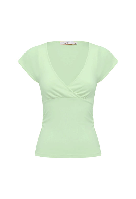 Ruched Plunge Cap-Sleeve Top Menta