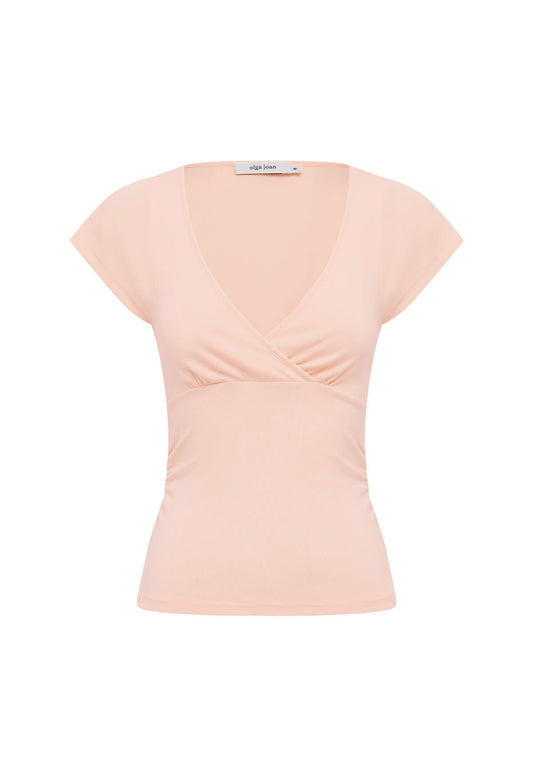 Ruched Plunge Cap-Sleeve Top Petalo