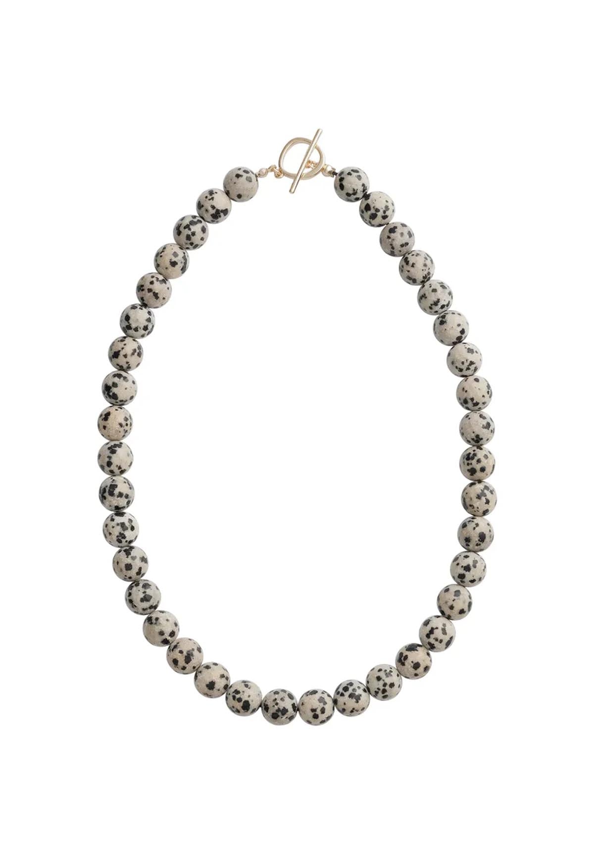 Sun Ray Necklace Dalmatian Jasper Gold 10mm