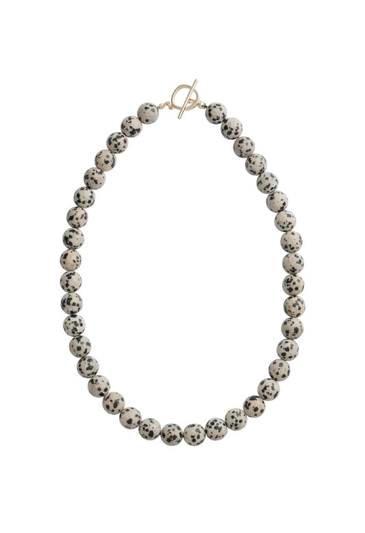 Sun Ray Necklace Dalmatian Jasper Gold 10mm